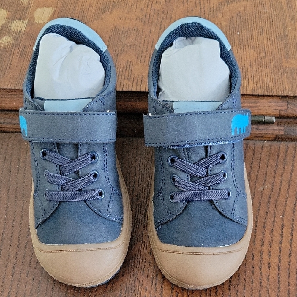 Kids Blue and Tan Shoes